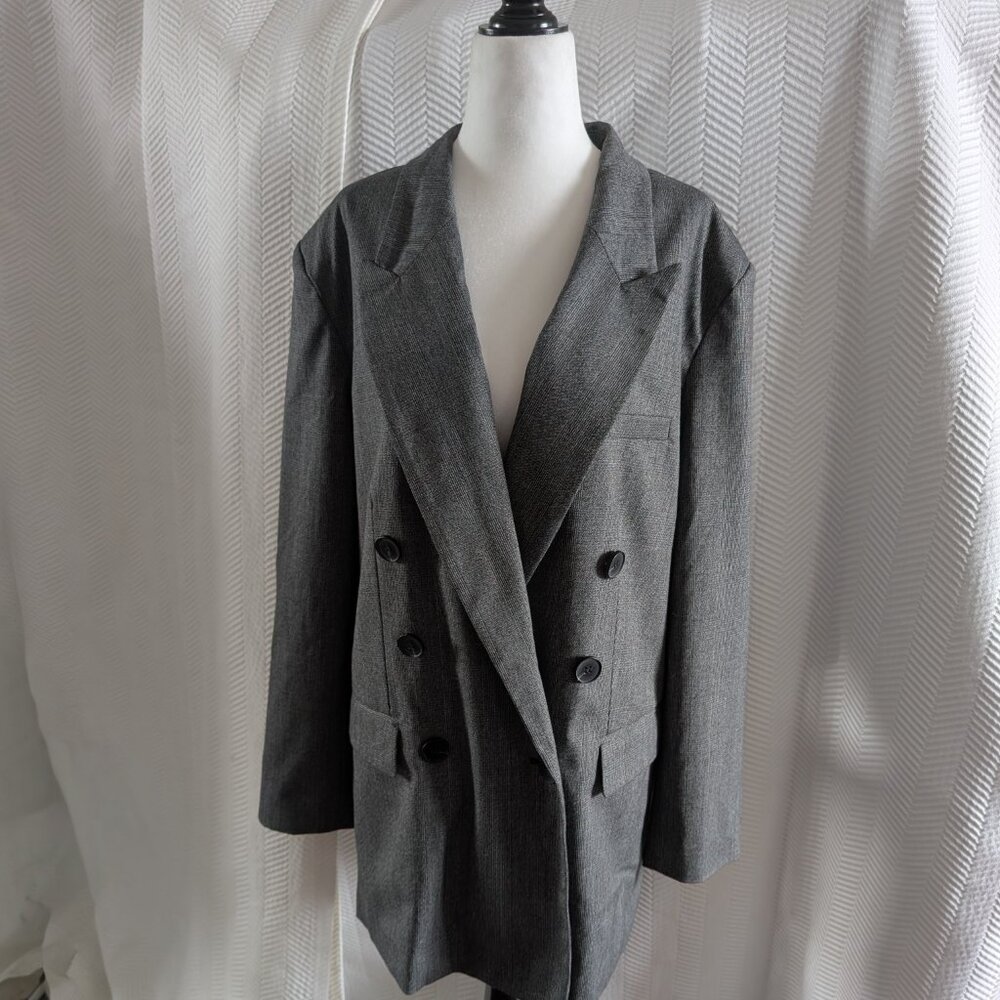 Asos Design Women's Double-Breasted Blazer Oversized Gray Plaid Size 10 Academia